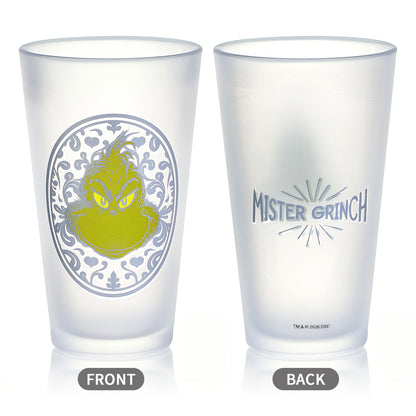 The Grinch 480ml Frosted Glass Tumbler, 16.9oz Mister Grinch Drinking Glass Cup, Officially Licensed Christmas Glassware, Thick Base