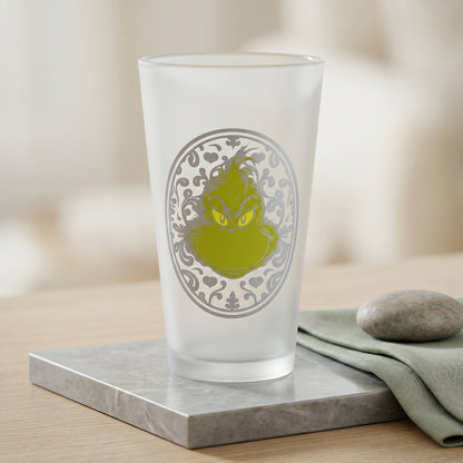 The Grinch 480ml Frosted Glass Tumbler, 16.9oz Mister Grinch Drinking Glass Cup, Officially Licensed Christmas Glassware, Thick Base