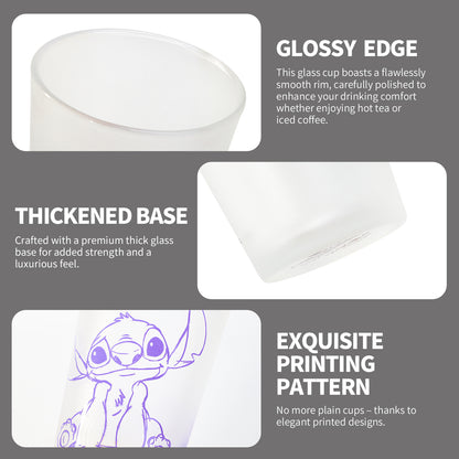 Disney Stitch 480ml Frosted Glass Tumbler, 16.9oz Mischief is Exhausting Drinking Glass Cup, Officially Licensed Kids Glassware, Thick Base