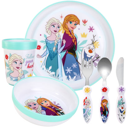 Frozen Kids 6 Piece Reusable Dinner Set - Cup, Bowl, Plate & Cutlery