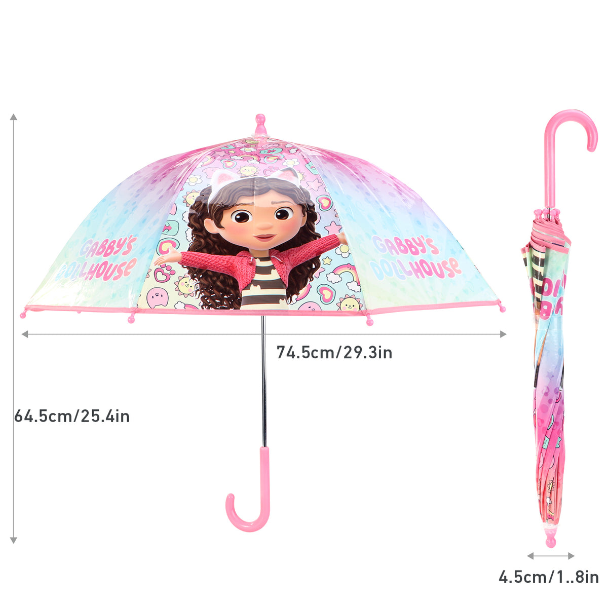 Gabby's Dollhouse Kids Dome Umbrella – Official Licensed Children's Character Toddler Umbrella, Strong, Lightweight & Windproof School Rain Umbrella for Girls & Boys, Child-Friendly Safety Opening