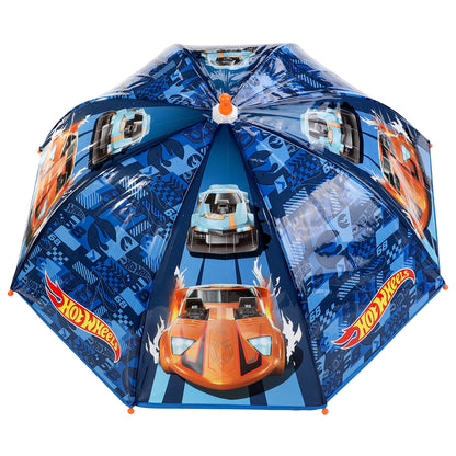 Hot Wheels Kids Dome Umbrella – Official Licensed Children's Character Toddler Umbrella, Strong, Lightweight & Windproof School Rain Umbrella for Girls & Boys, Child-Friendly Safety Opening