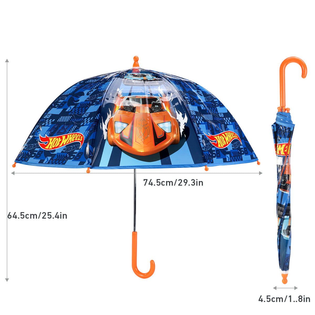 Hot Wheels Kids Dome Umbrella – Official Licensed Children's Character Toddler Umbrella, Strong, Lightweight & Windproof School Rain Umbrella for Girls & Boys, Child-Friendly Safety Opening