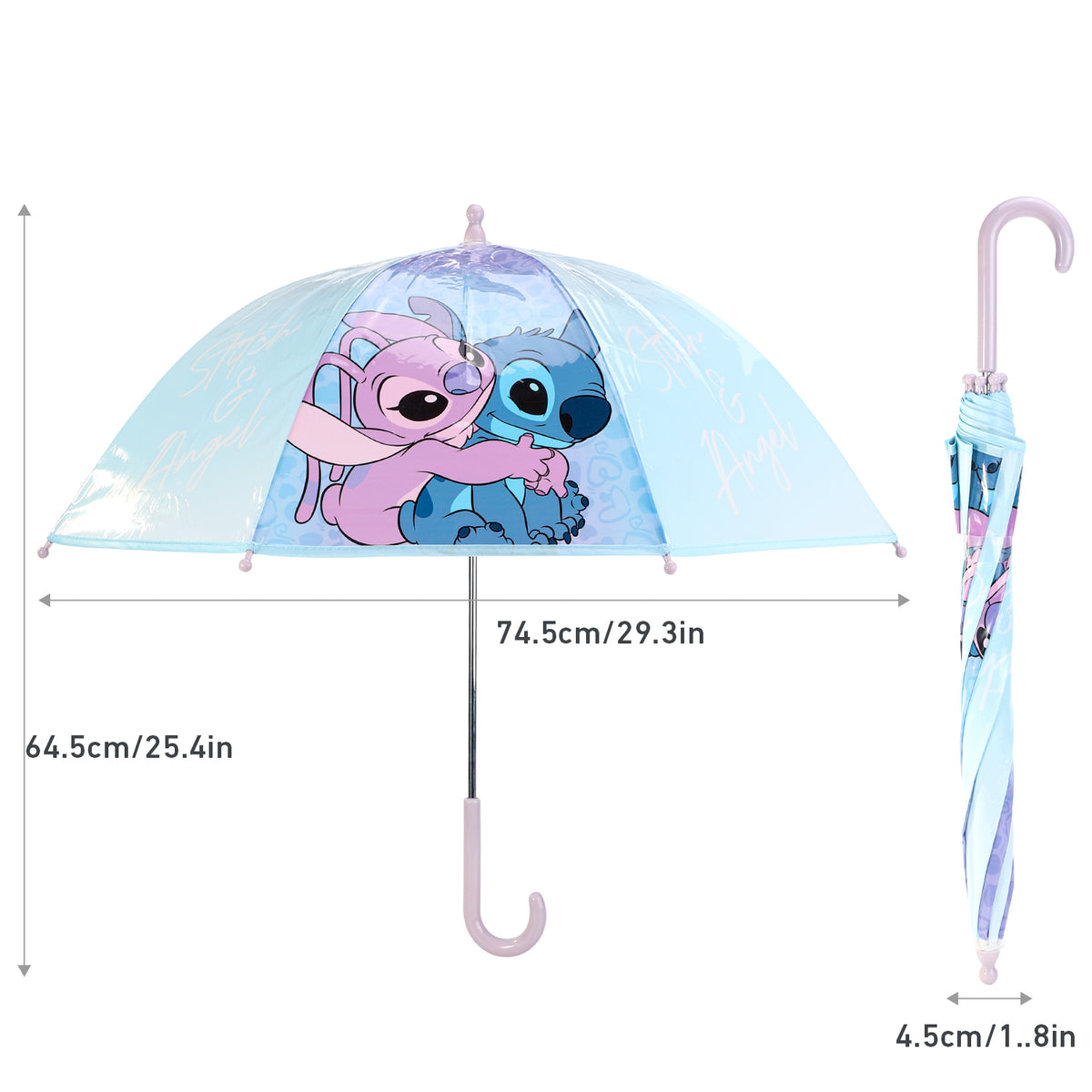 Disney Stitch Kids Dome Umbrella – Official Licensed Children's Character Toddler Umbrella, Strong, Lightweight & Windproof School Rain Umbrella for Girls & Boys, Child-Friendly Safety Opening