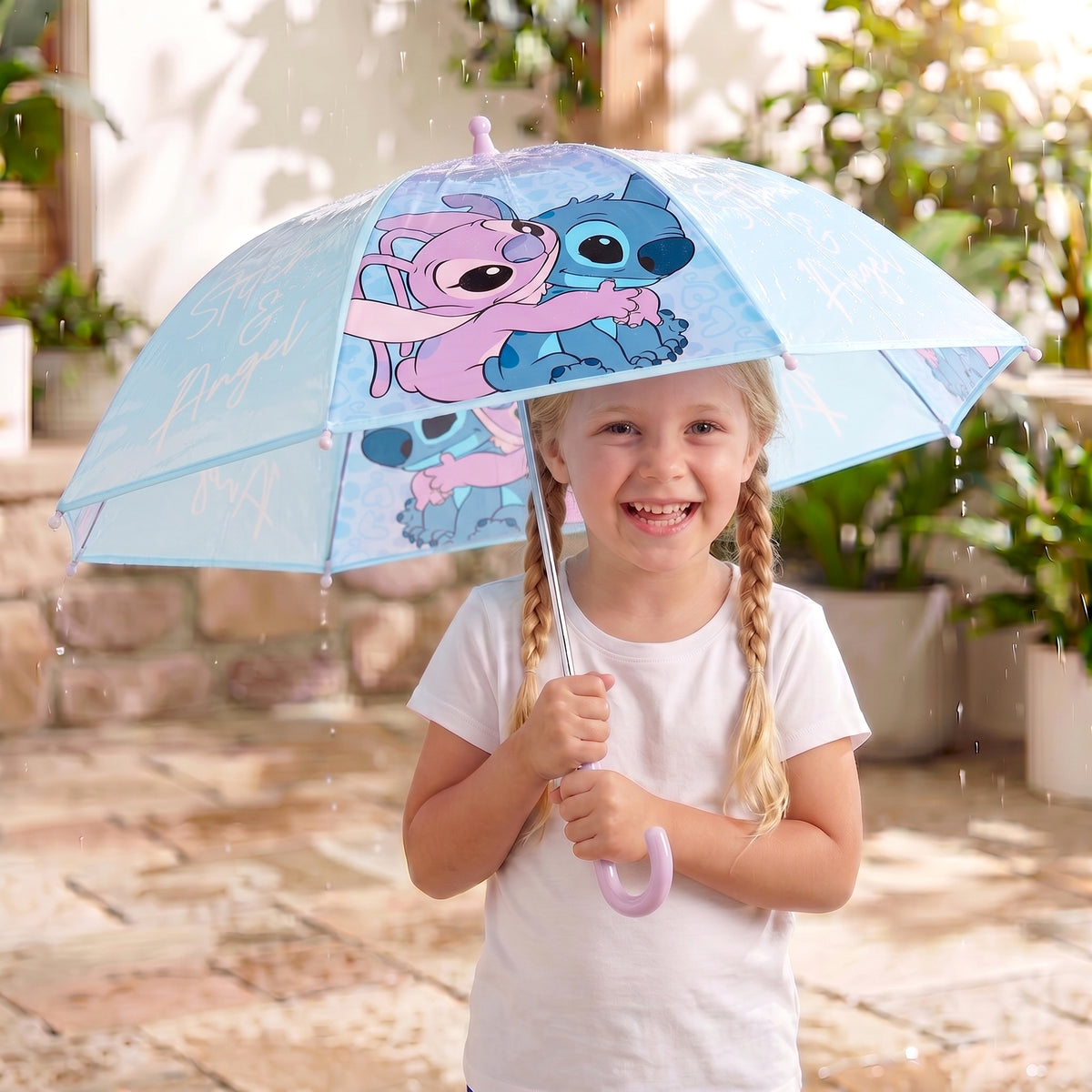 Disney Stitch Kids Dome Umbrella – Official Licensed Children's Character Toddler Umbrella, Strong, Lightweight & Windproof School Rain Umbrella for Girls & Boys, Child-Friendly Safety Opening