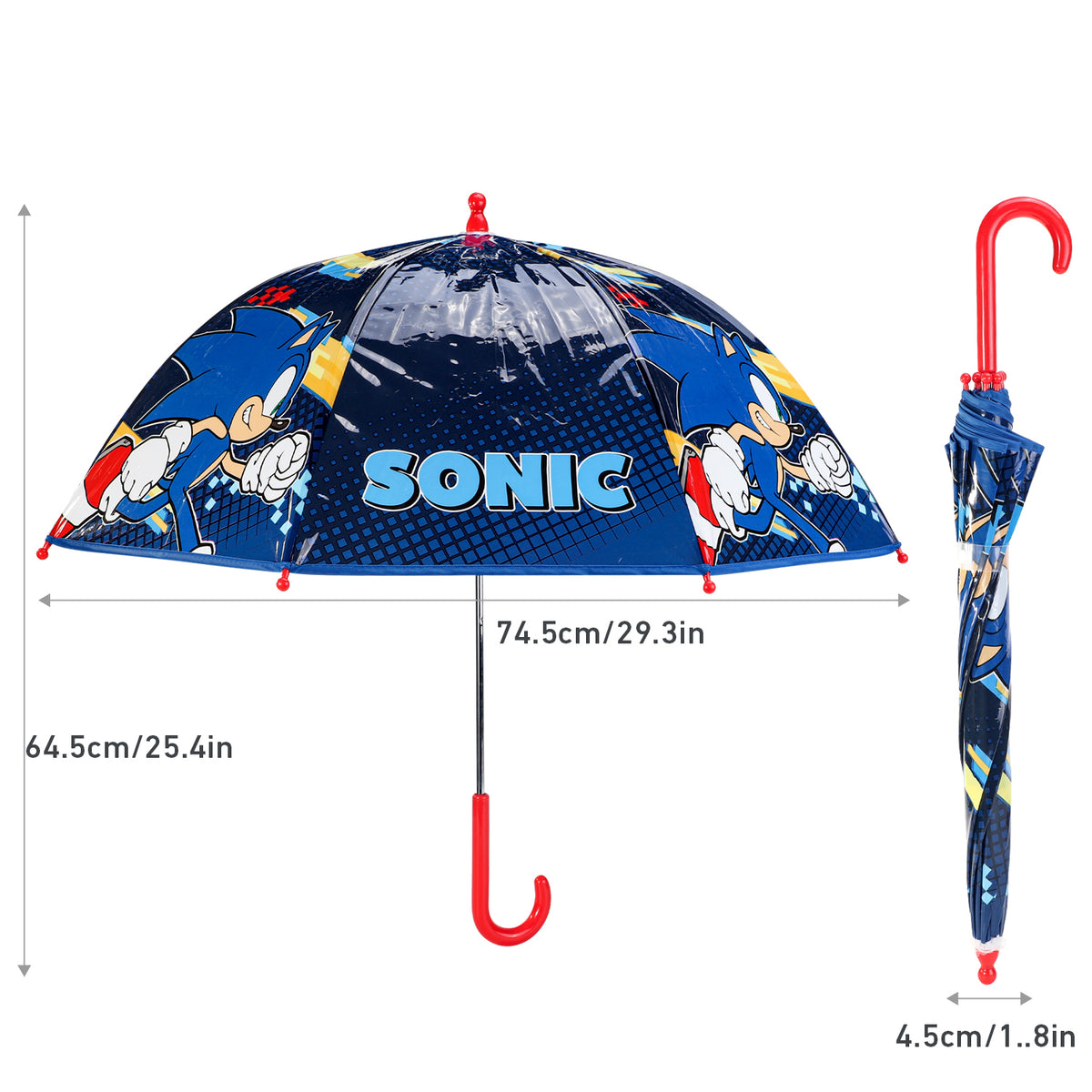 Sonic The Hedgehog Kids Clear Dome Umbrella Transparent See-Through Canopy