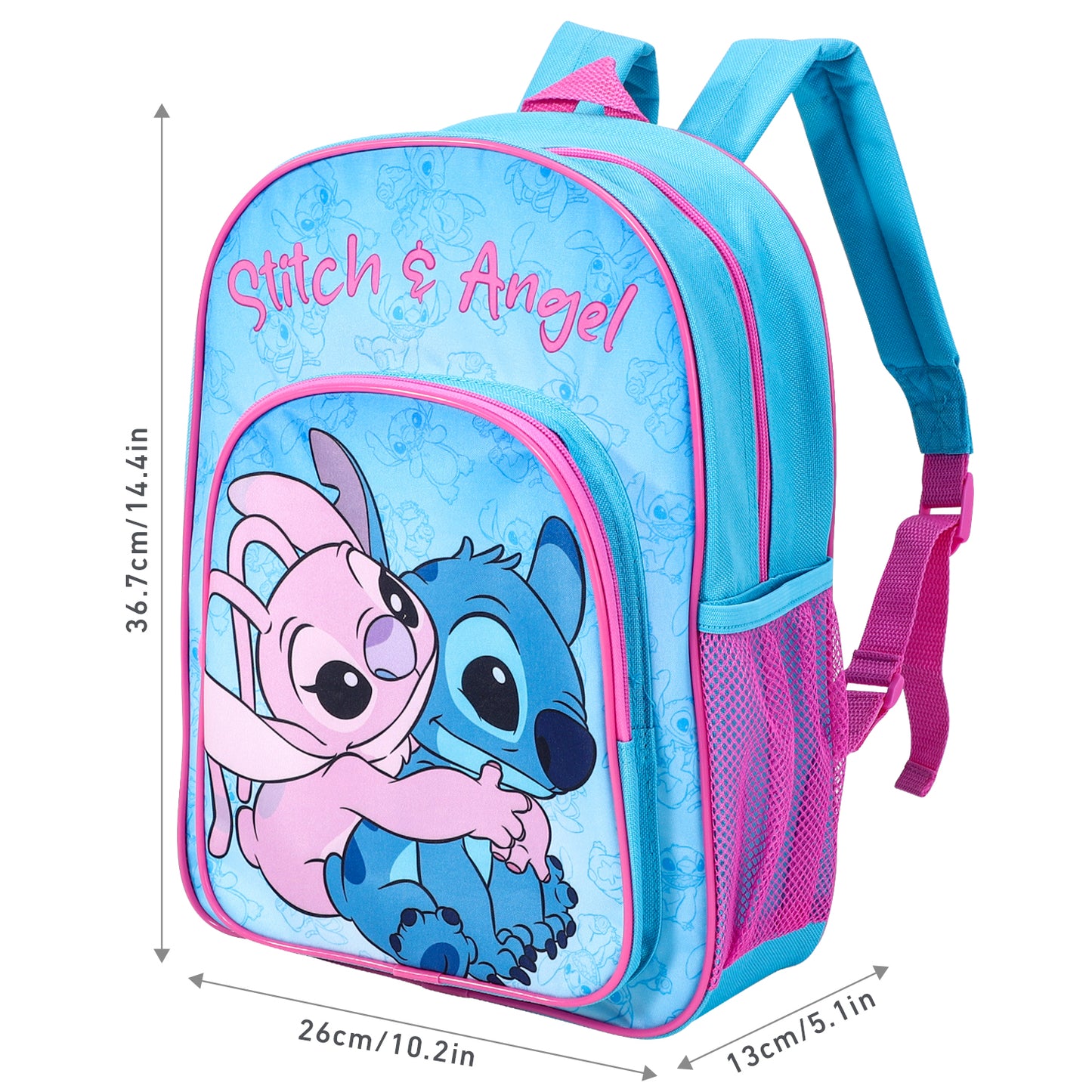 Disney Stitch Kids Childrens Premium Backpack School Rucksack Travel Bag with side mesh pocket and front zipped pocket