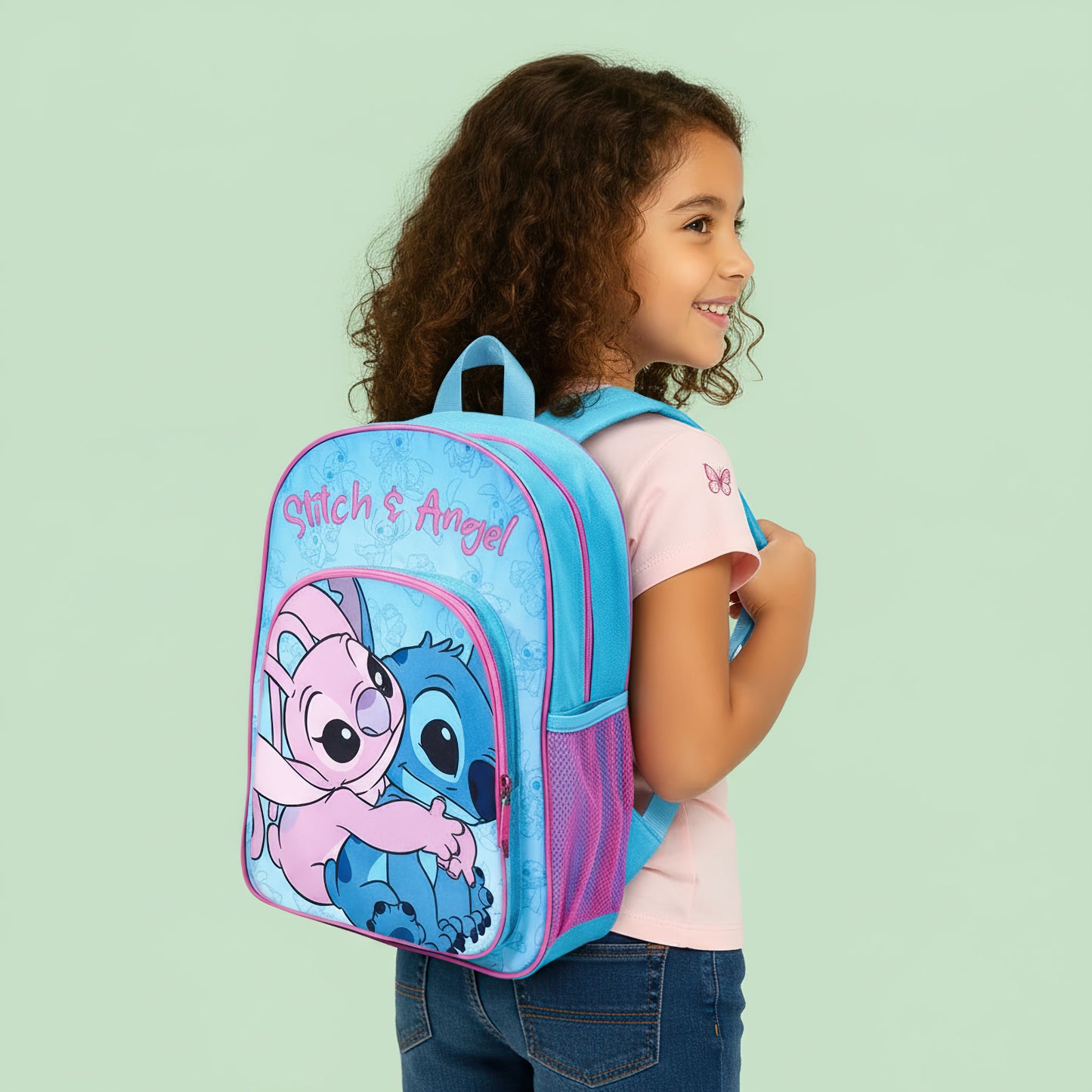 Disney Stitch Kids Childrens Premium Backpack School Rucksack Travel Bag with side mesh pocket and front zipped pocket