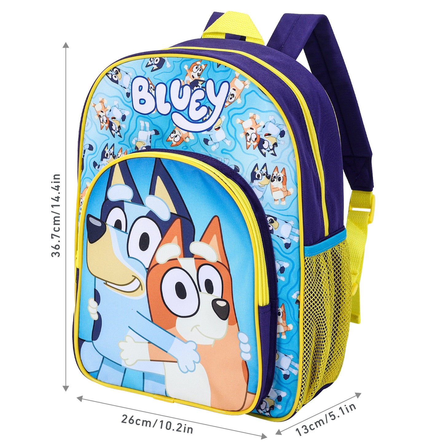 Bluey Kids Childrens Premium Backpack School Rucksack Travel Bag with side mesh pocket and front zipped pocket