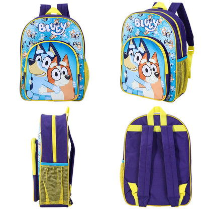 Bluey Kids Childrens Premium Backpack School Rucksack Travel Bag with side mesh pocket and front zipped pocket