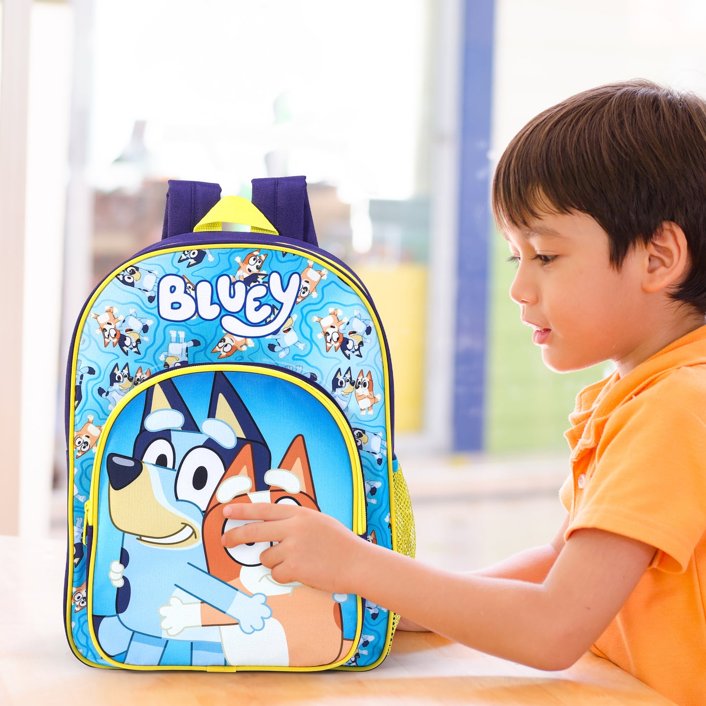 Bluey Kids Childrens Premium Backpack School Rucksack Travel Bag with side mesh pocket and front zipped pocket