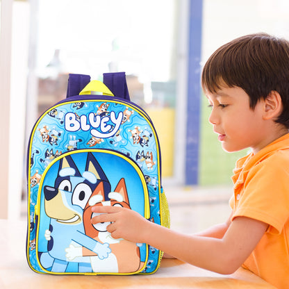 Bluey Kids Childrens Premium Backpack School Rucksack Travel Bag with side mesh pocket and front zipped pocket