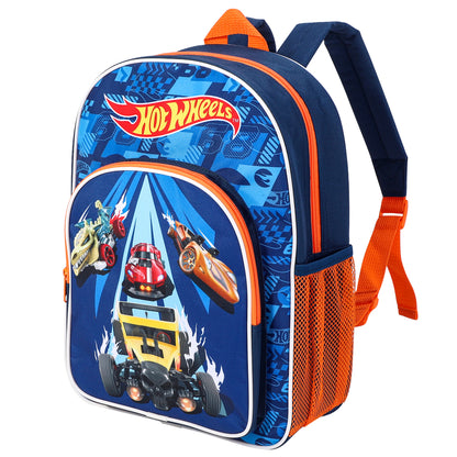 Hot Wheels Kids Childrens Premium Backpack School Rucksack Travel Bag with side mesh pocket and front zipped pocket
