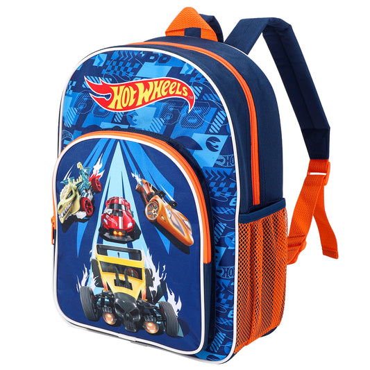 Hot Wheels Kids Childrens Premium Backpack School Rucksack Travel Bag with side mesh pocket and front zipped pocket