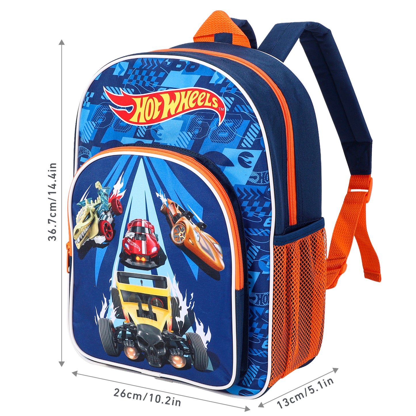 Hot Wheels Kids Childrens Premium Backpack School Rucksack Travel Bag with side mesh pocket and front zipped pocket