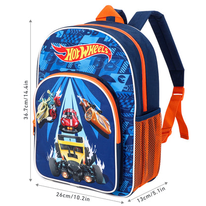 Hot Wheels Kids Childrens Premium Backpack School Rucksack Travel Bag with side mesh pocket and front zipped pocket