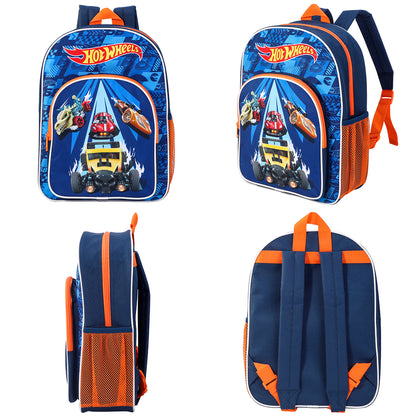Hot Wheels Kids Childrens Premium Backpack School Rucksack Travel Bag with side mesh pocket and front zipped pocket