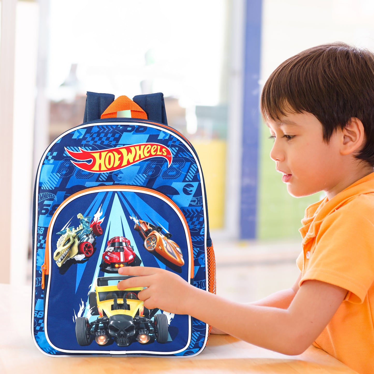 Hot Wheels Kids Childrens Premium Backpack School Rucksack Travel Bag with side mesh pocket and front zipped pocket