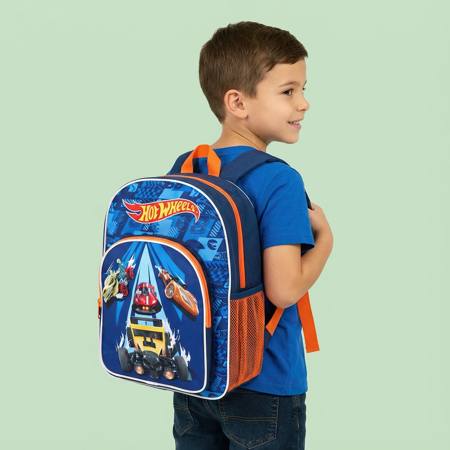 Hot Wheels Kids Childrens Premium Backpack School Rucksack Travel Bag with side mesh pocket and front zipped pocket