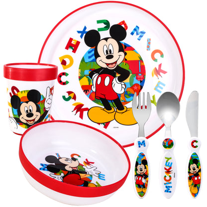 Mickey Mouse Kids 6 Piece Reusable Dinner Set - Cup, Bowl, Plate & Cutlery