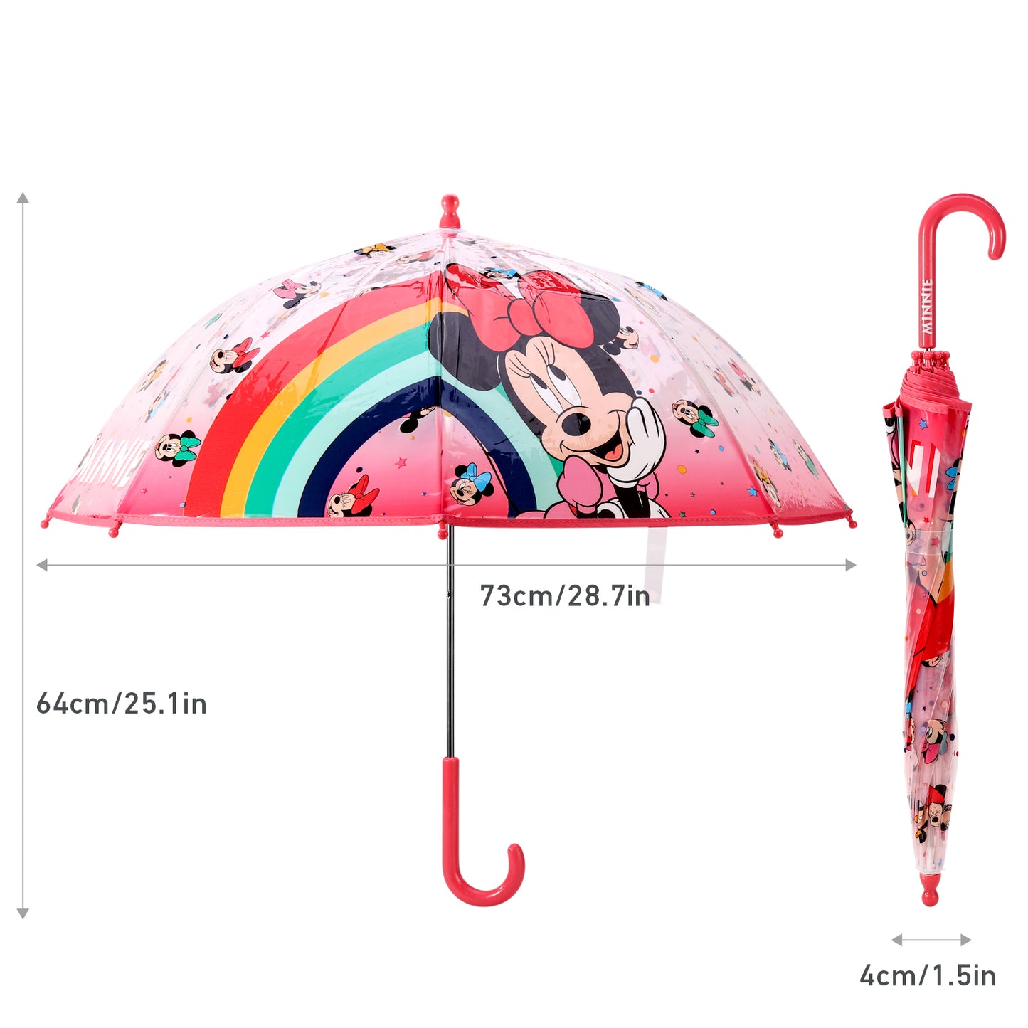 Minnie Mouse Dome Umbrella for Kids Childrens Boys Girls Brolly with Safety Opening