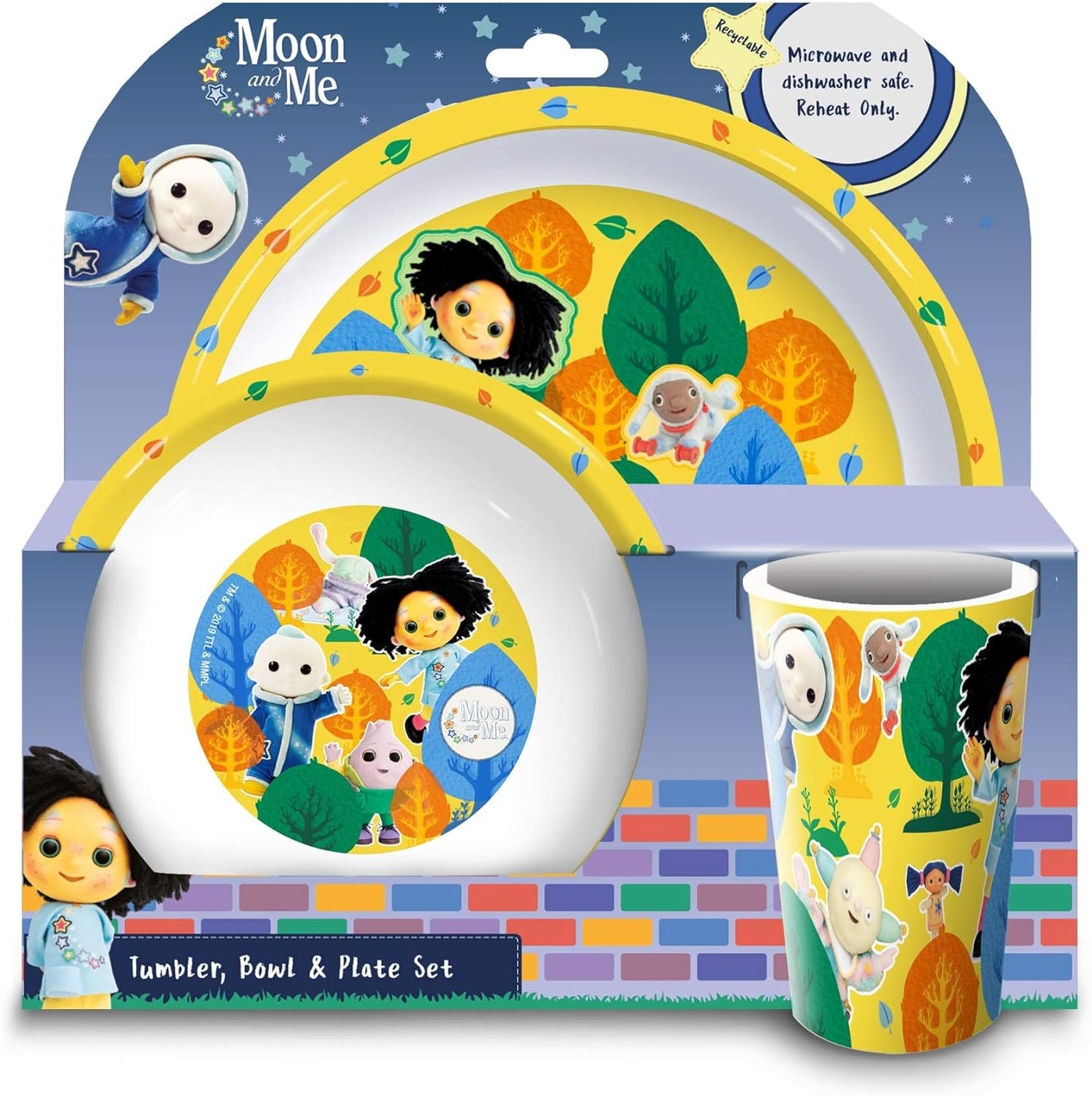 Moon and Me Kids 6 Piece Reusable Dinner Set - Plate/Bowl/Cup/Knife/Fork/Spoon - Childrens Dinnerware Tableware Cutlery Set