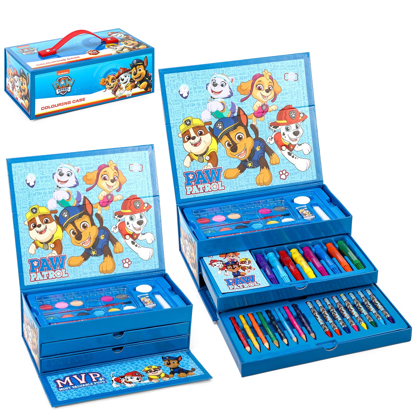 Paw Patrol Boy 52pc Kids Colouring Sets with Watercolour Felt Tip Pens Crayons and Pencils Travel Set for Children