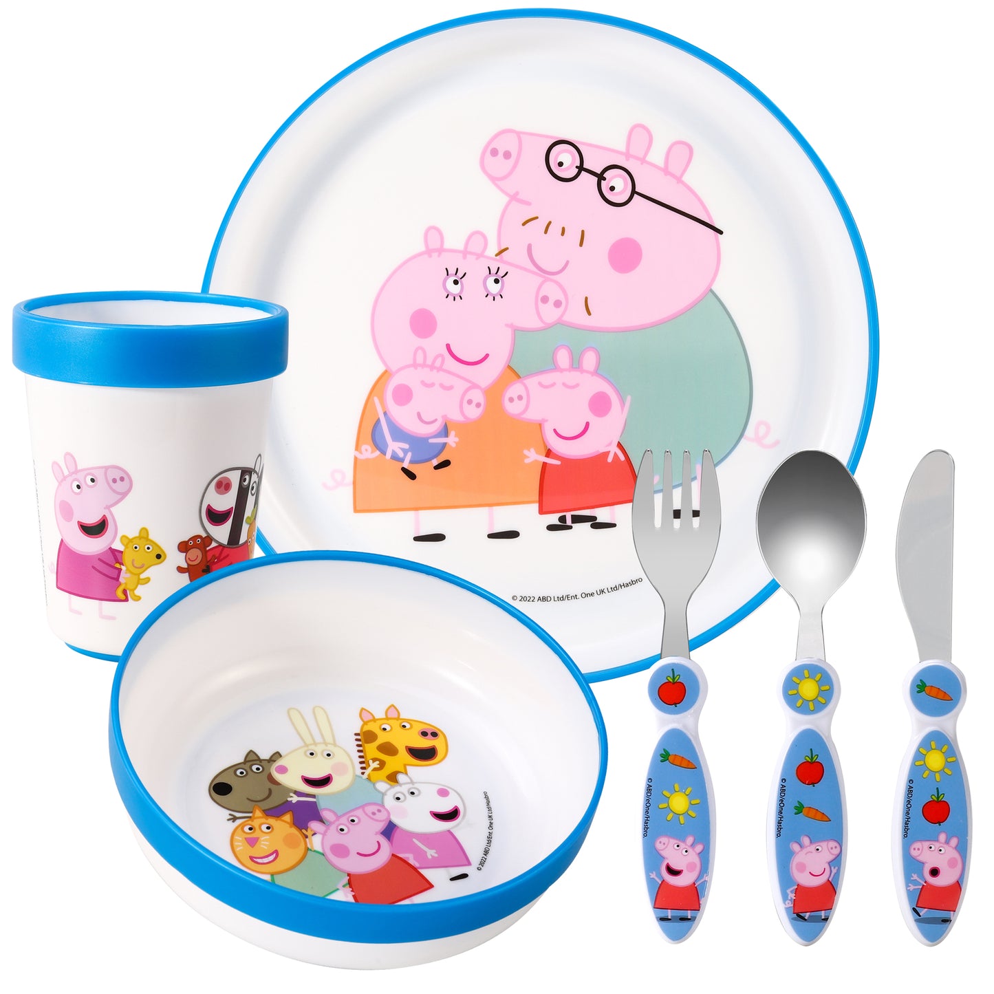 Peppa Pig Kids 6 Piece Reusable Dinner Set - Plate/Bowl/Cup/Knife/Fork/Spoon - Childrens Dinnerware Tableware Cutlery Set