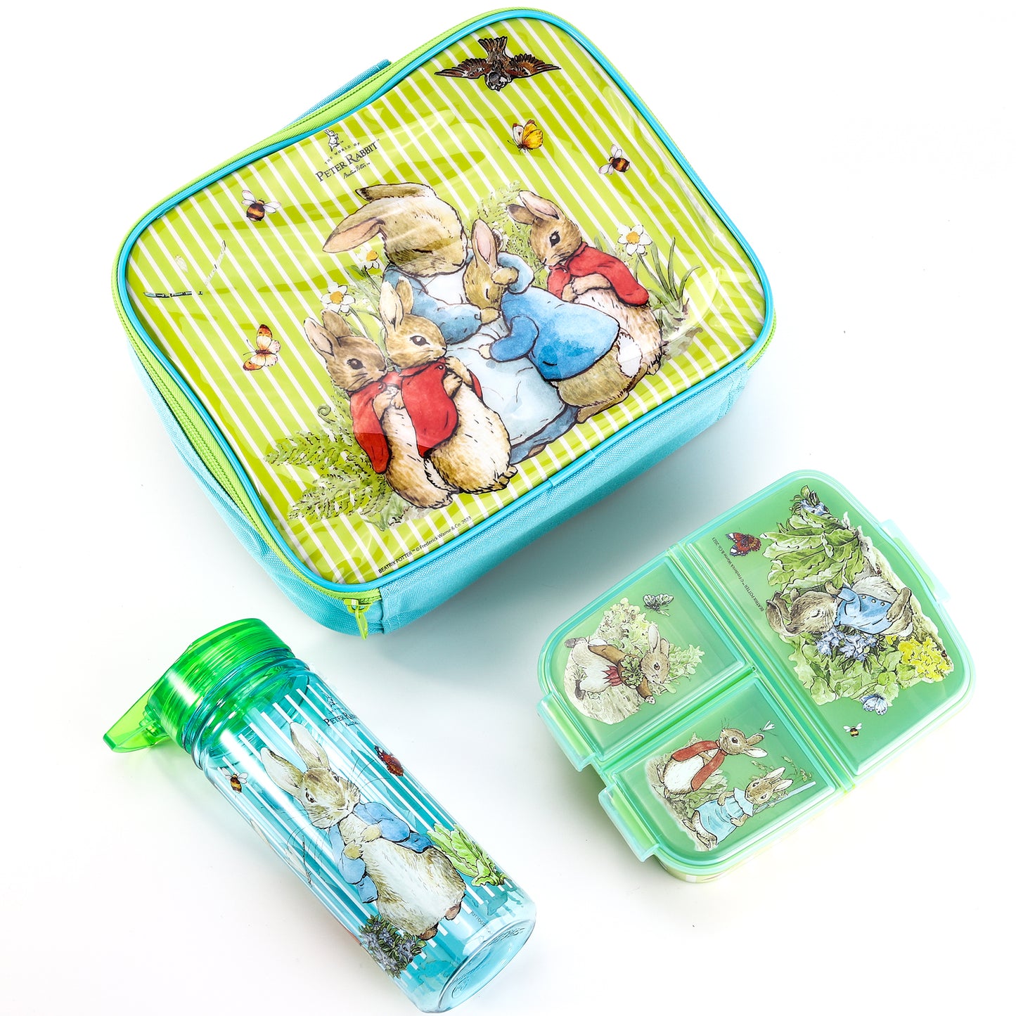 Peter Rabbit Kids Lunch Box Set – Insulated Lunch Bag, Multicompartment Lunch Box & 580ml Water Bottle, BPA Free