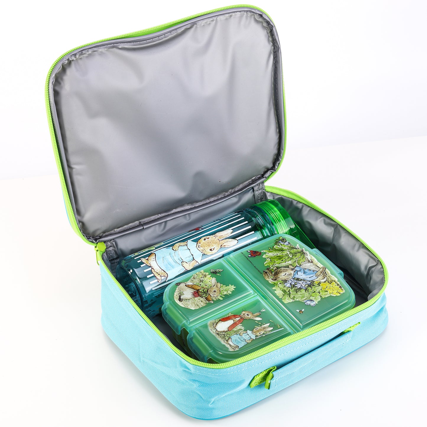 Peter Rabbit Kids Lunch Box Set – Insulated Lunch Bag, Multicompartment Lunch Box & 580ml Water Bottle, BPA Free