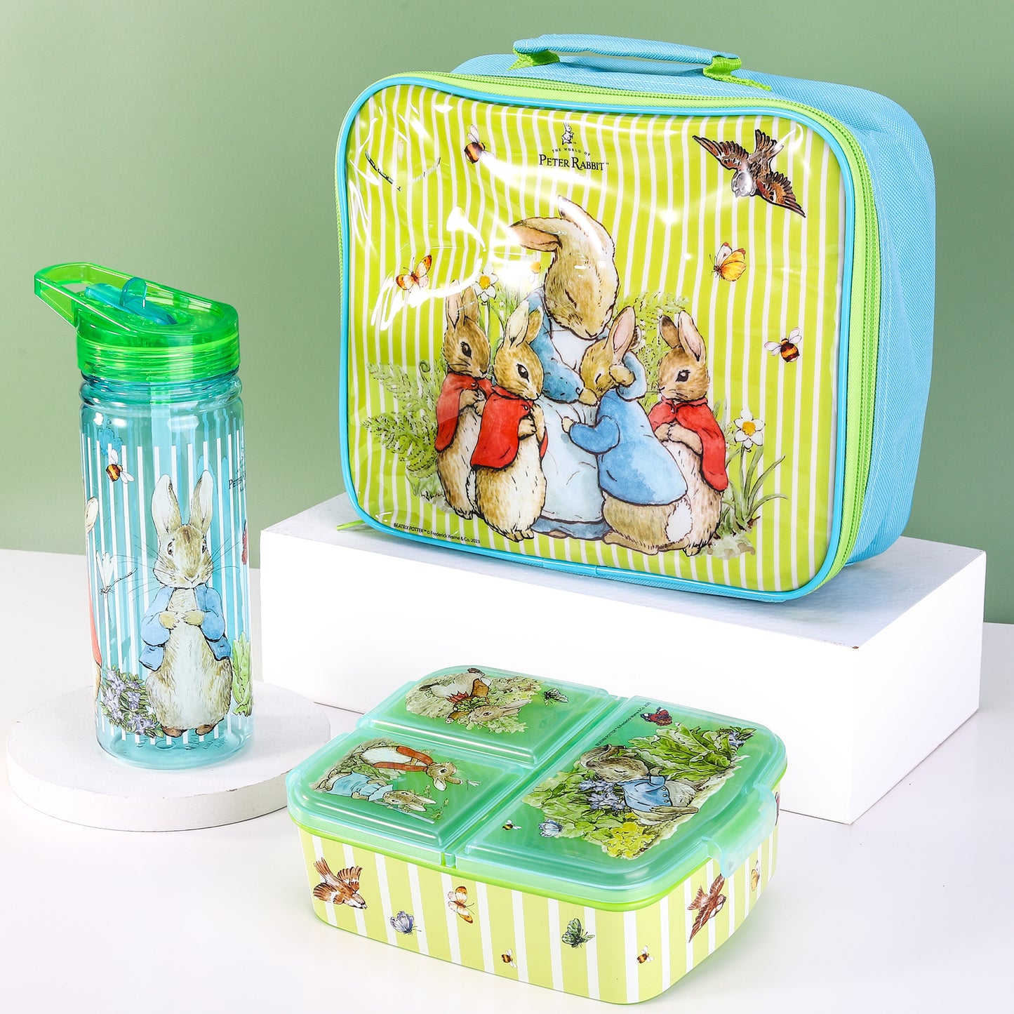 Peter Rabbit Kids Lunch Box Set – Insulated Lunch Bag, Multicompartment Lunch Box & 580ml Water Bottle, BPA Free