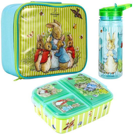 Peter Rabbit Kids Lunch Box Set – Insulated Lunch Bag, Multicompartment Lunch Box & 580ml Water Bottle, BPA Free