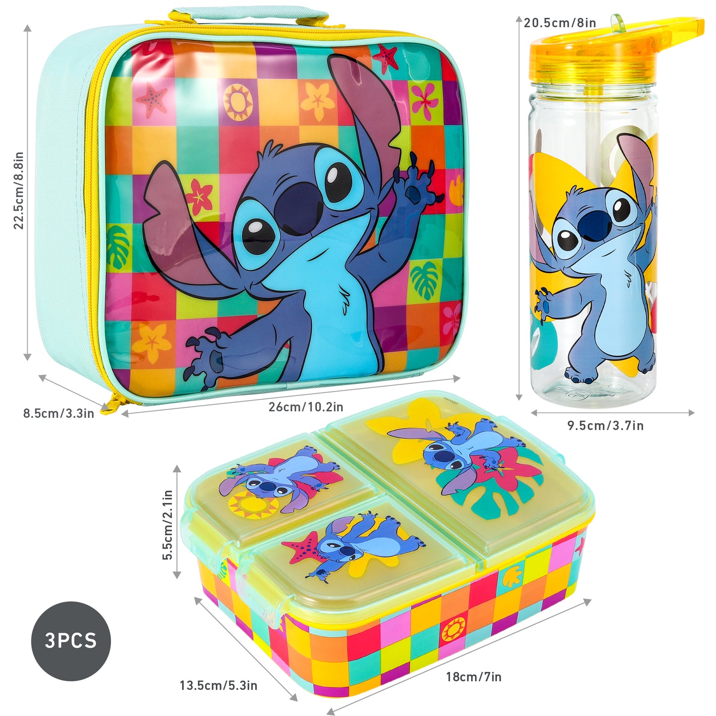 Stitch Kids Lunch Box Set – Insulated Lunch Bag, Multicompartment Lunch Box & 580ml Water Bottle, BPA Free