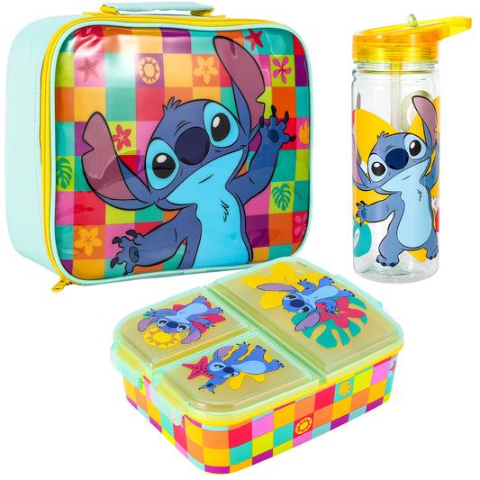 Stitch Kids Lunch Box Set – Insulated Lunch Bag, Multicompartment Lunch Box & 580ml Water Bottle, BPA Free