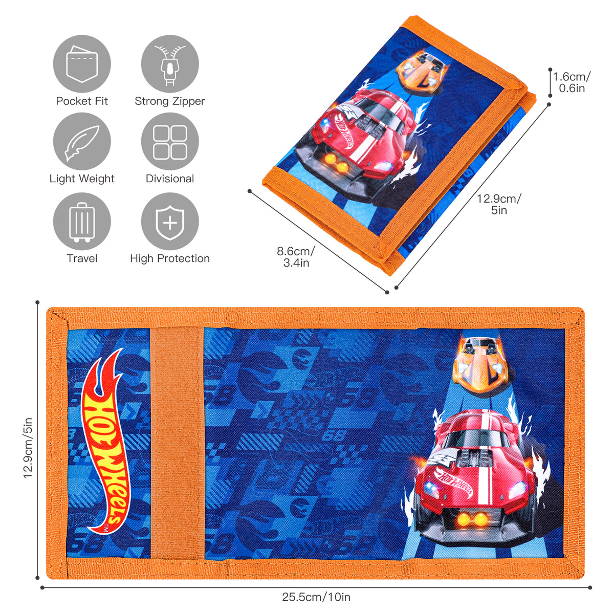 Hot Wheels Kids Trifold Wallet – Bluey & Bingo Wallet with Hook & Loop Closure