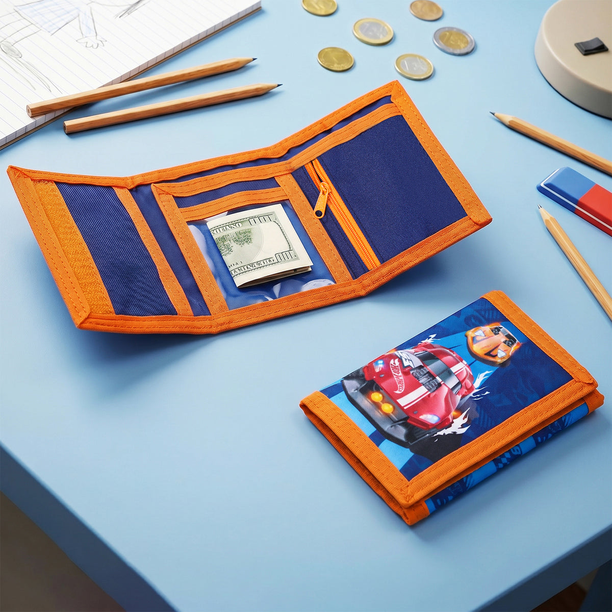 Hot Wheels Kids Trifold Wallet – Bluey & Bingo Wallet with Hook & Loop Closure