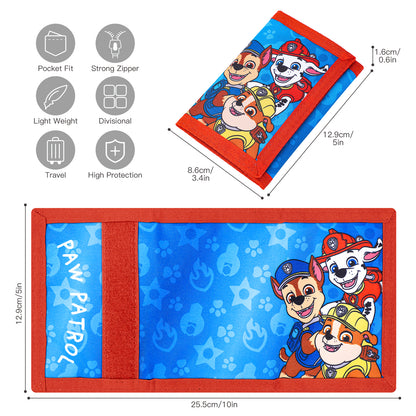 Paw Patrol Trifold Wallet for Kids, Boys Girls Licensed Chase Marshall Rubble Wallet with Hook & Loop Closure, Lightweight Compact Coin & Card Holder