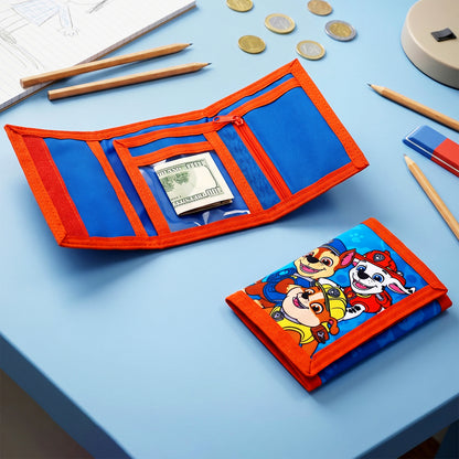 Paw Patrol Trifold Wallet for Kids, Boys Girls Licensed Chase Marshall Rubble Wallet with Hook & Loop Closure, Lightweight Compact Coin & Card Holder