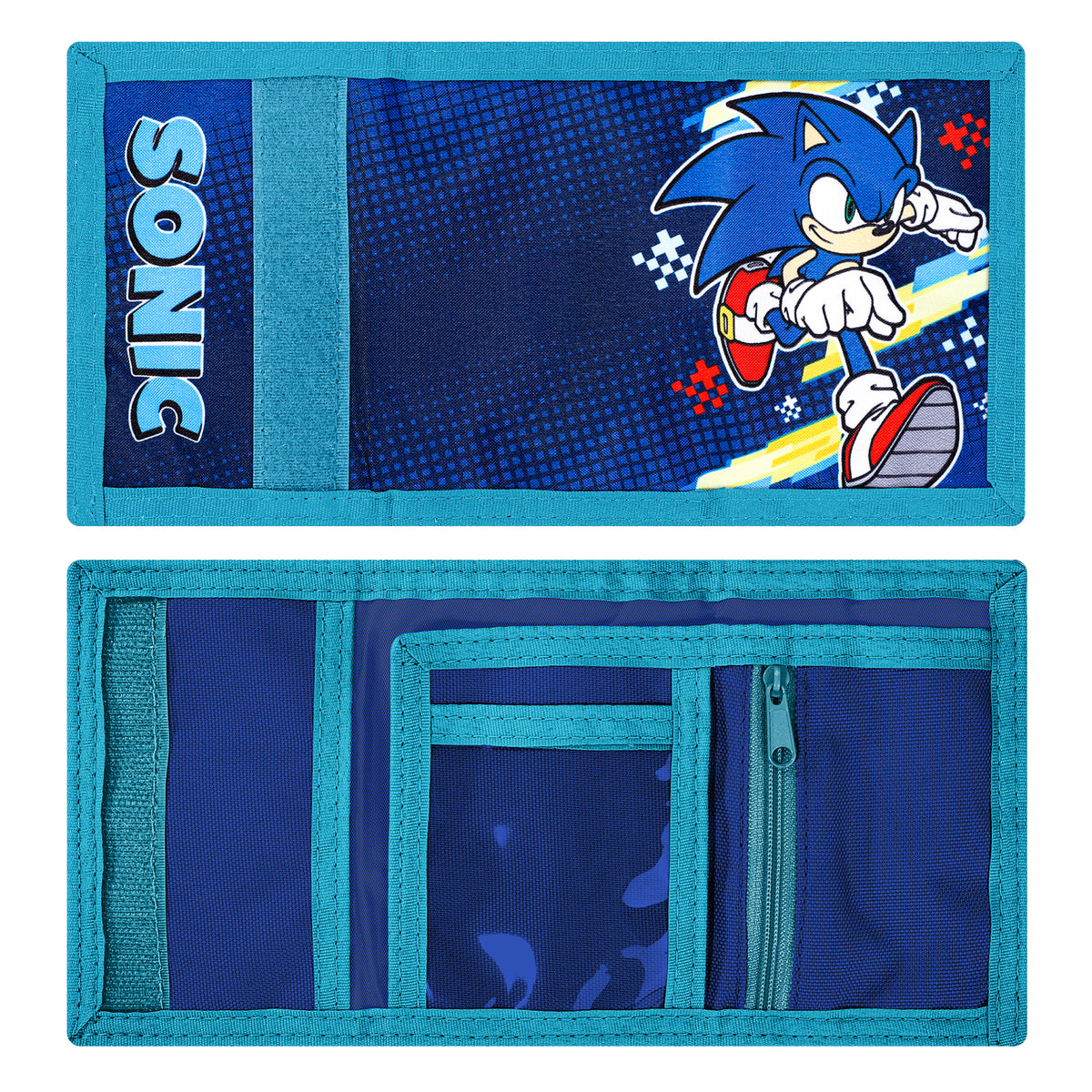Sonic The Hedgehog Trifold Wallet for Kids, Licensed Sonic Wallet with Hook & Loop Closure, Lightweight Compact Coin & Card Holder