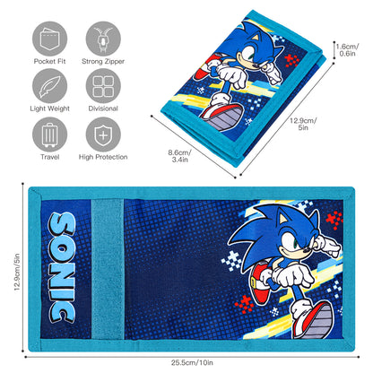 Sonic The Hedgehog Trifold Wallet for Kids, Licensed Sonic Wallet with Hook & Loop Closure, Lightweight Compact Coin & Card Holder