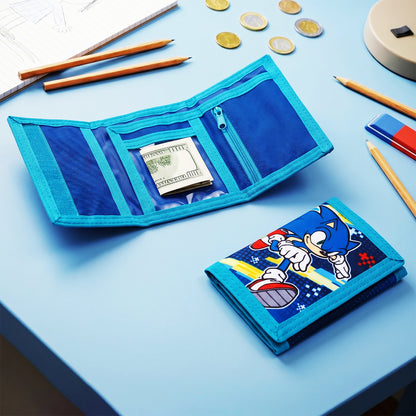 Sonic The Hedgehog Trifold Wallet for Kids, Licensed Sonic Wallet with Hook & Loop Closure, Lightweight Compact Coin & Card Holder