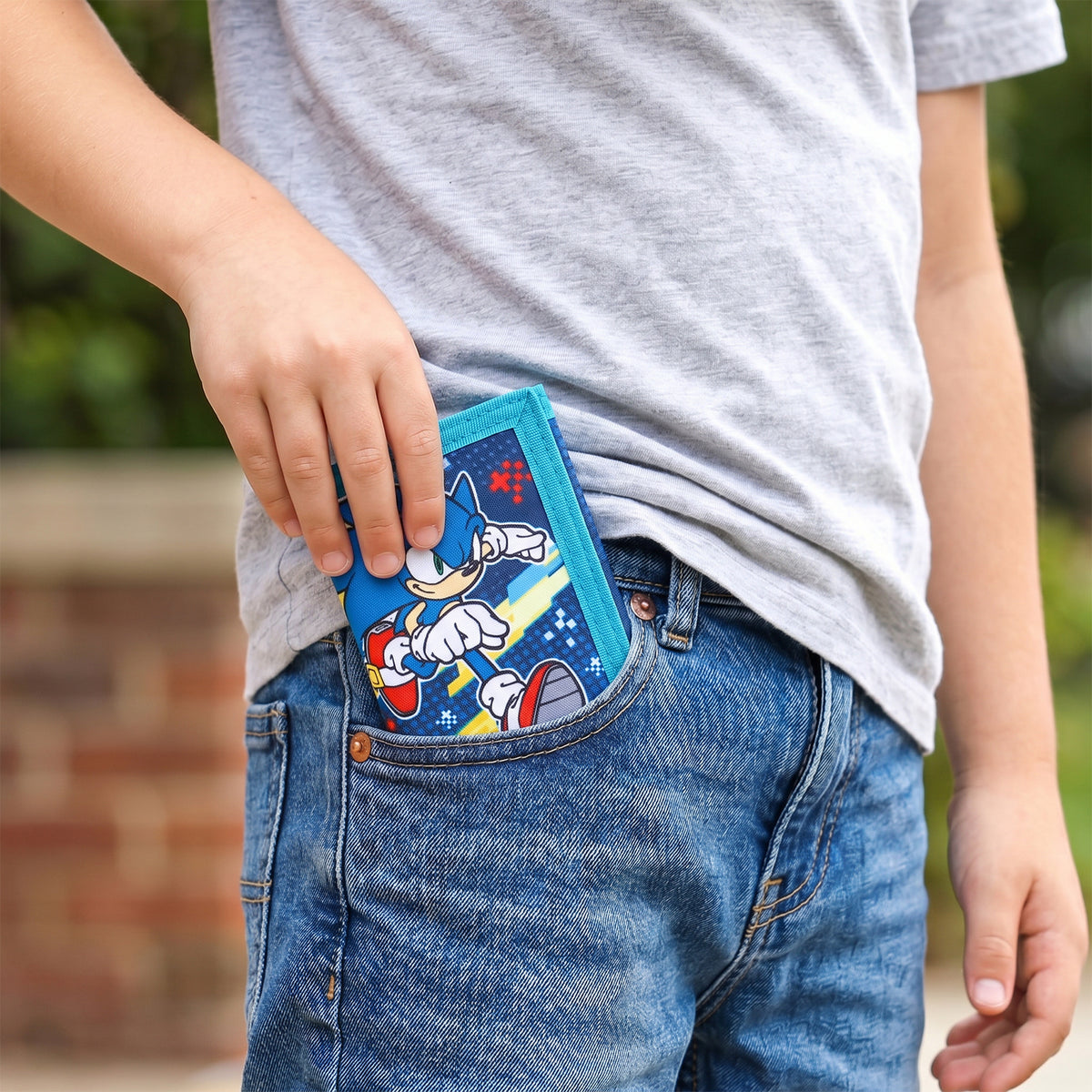 Sonic The Hedgehog Trifold Wallet for Kids, Licensed Sonic Wallet with Hook & Loop Closure, Lightweight Compact Coin & Card Holder