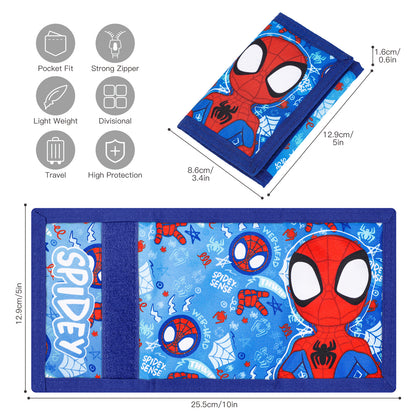 Marvel Spidey Trifold Wallet for Kids, Licensed Wallet with Hook & Loop Closure, Lightweight Compact Coin & Card Holder