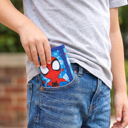 Marvel Spidey Trifold Wallet for Kids, Licensed Wallet with Hook & Loop Closure, Lightweight Compact Coin & Card Holder