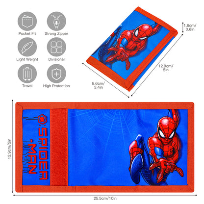 Marvel Spider-Man Trifold Wallet for Kids, Licensed Spider-Man Wallet with Hook & Loop Closure, Lightweight Compact Coin & Card Holder