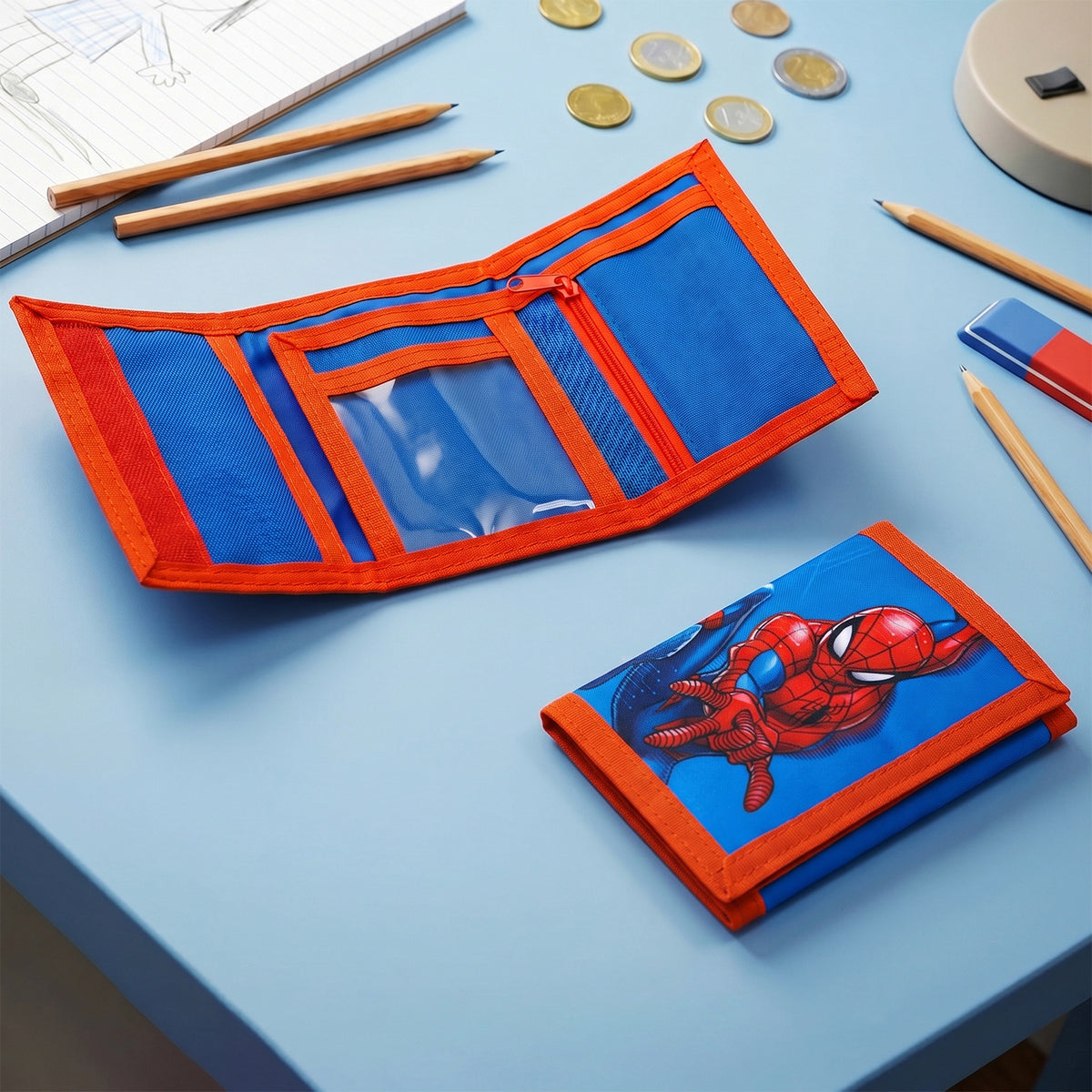 Marvel Spider-Man Trifold Wallet for Kids, Licensed Spider-Man Wallet with Hook & Loop Closure, Lightweight Compact Coin & Card Holder