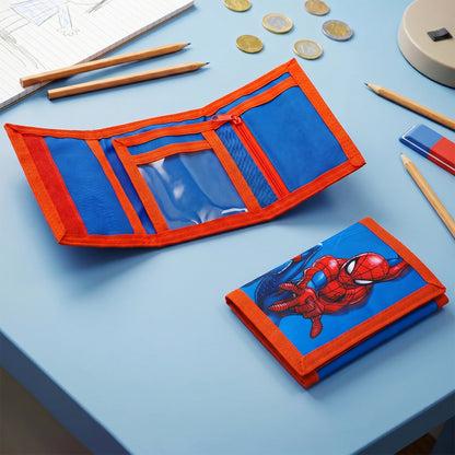 Marvel Spider-Man Trifold Wallet for Kids, Licensed Spider-Man Wallet with Hook & Loop Closure, Lightweight Compact Coin & Card Holder
