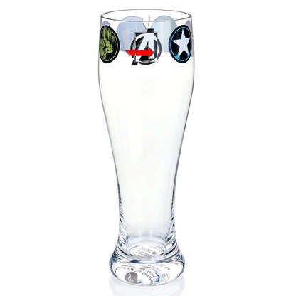Marvel Avengers 680ml Tall Beer Glass, 23oz Clear Pilsner Glass with Iron Man, Hulk & Captain America Icons, Officially Licensed Glassware