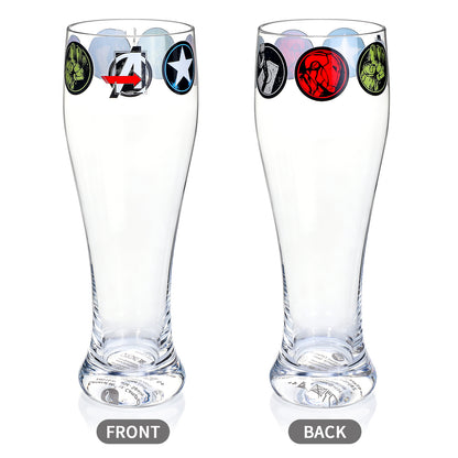 Marvel Avengers 680ml Tall Beer Glass, 23oz Clear Pilsner Glass with Iron Man, Hulk & Captain America Icons, Officially Licensed Glassware