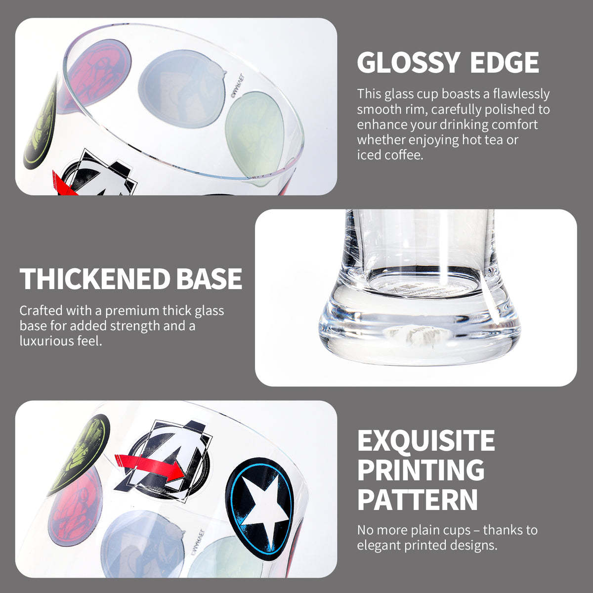 Marvel Avengers 680ml Tall Beer Glass, 23oz Clear Pilsner Glass with Iron Man, Hulk & Captain America Icons, Officially Licensed Glassware